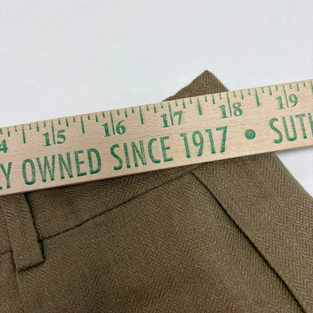 Harold Powell Linen Trousers Mens 42 Brown Pleated Cuffed Herringbone Old Money